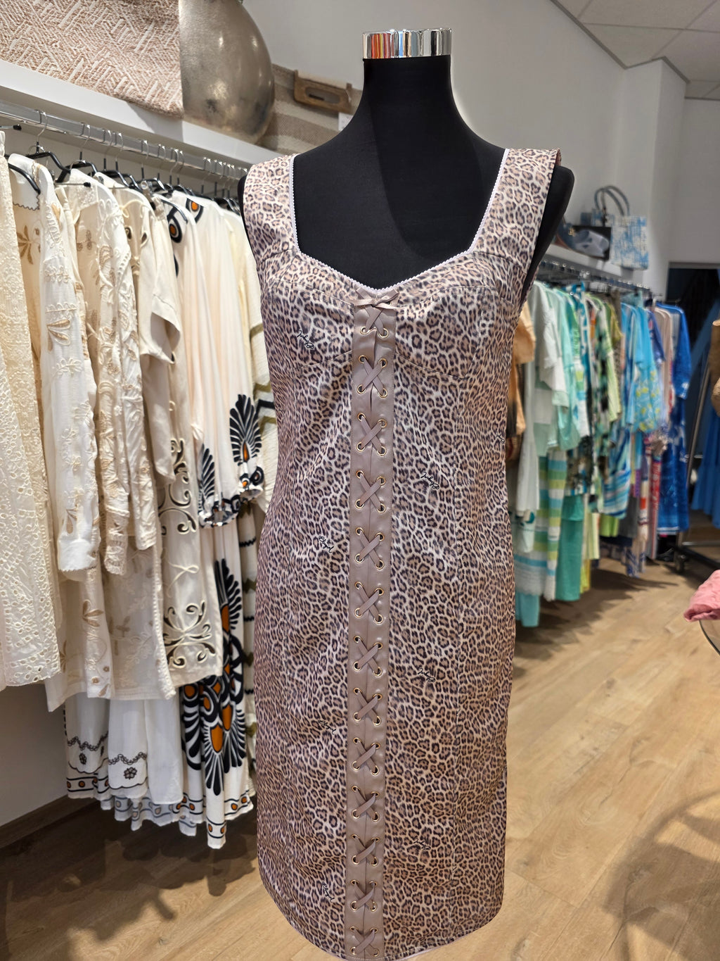 BLUGIRL BLUMARINE KLEID ETUIKLEID LEO TAUPE GR.36/38