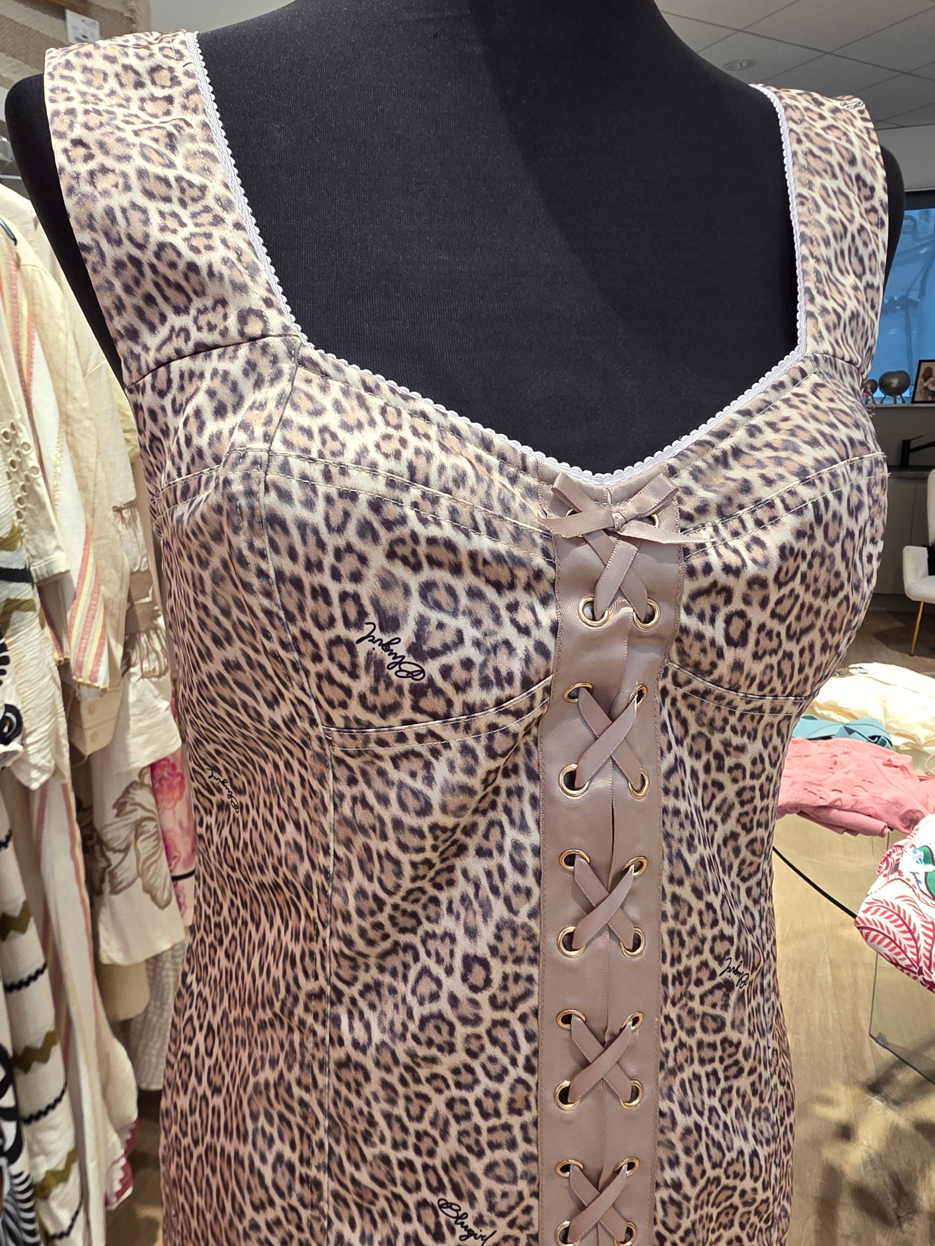 BLUGIRL BLUMARINE KLEID ETUIKLEID LEO TAUPE GR.36/38