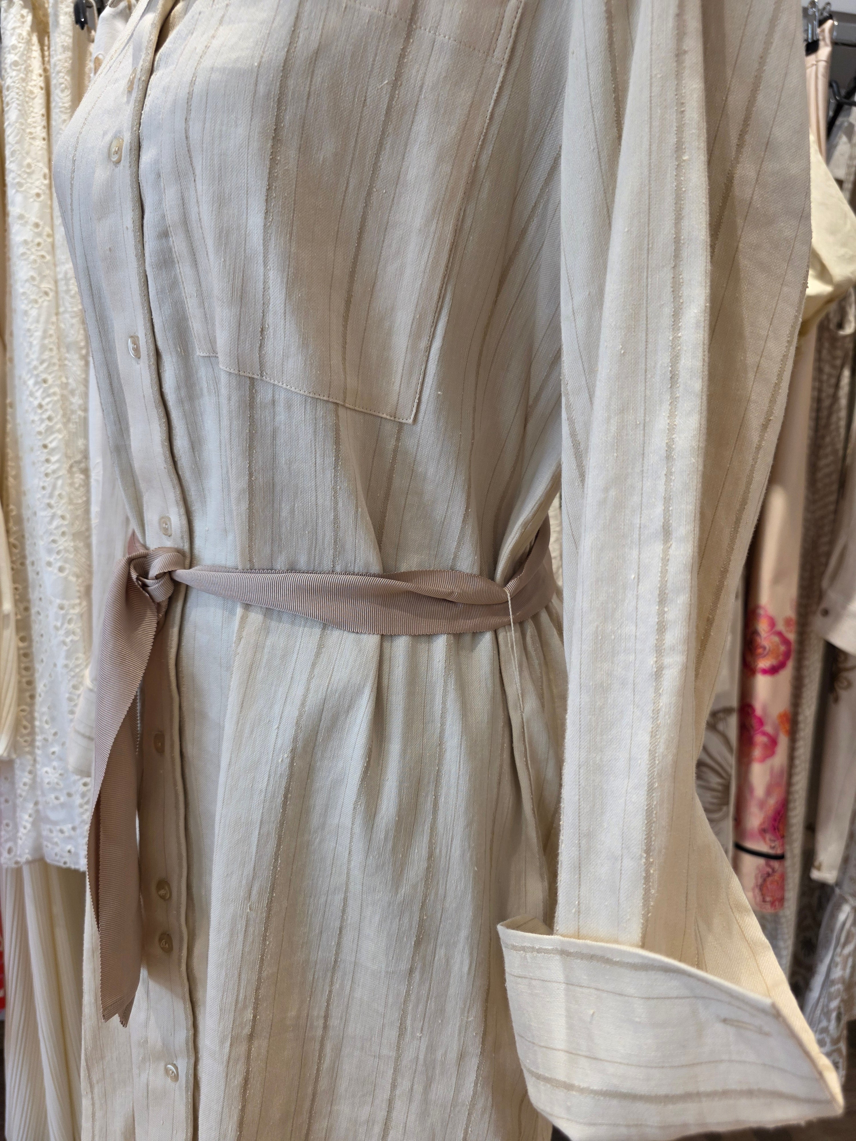 MAJE KLEID HEMDBLUSENKLEID BEIGE LEINEN/BAUMWOLLE GR.40