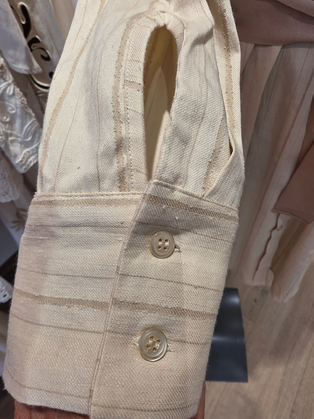 MAJE KLEID HEMDBLUSENKLEID BEIGE LEINEN/BAUMWOLLE GR.40